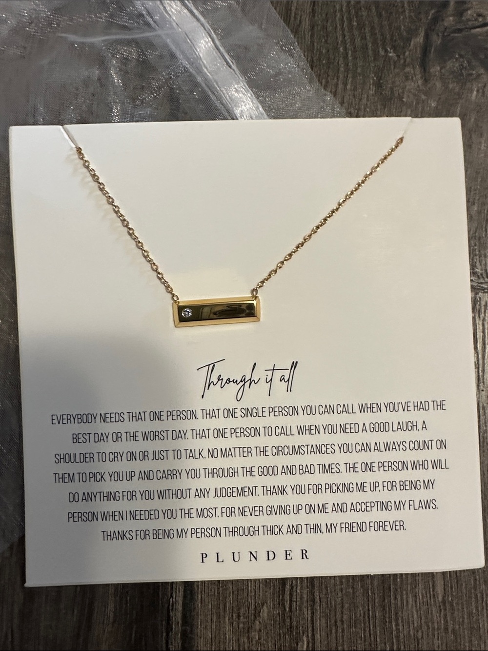 Plunder Rose Gold Bar Pendant Necklace with Crystal Accent